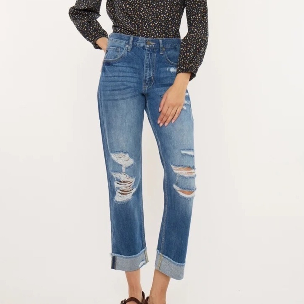 KanCan Eloise Essentials High Rise Distressed Straight Leg Jeans Women's Size 27